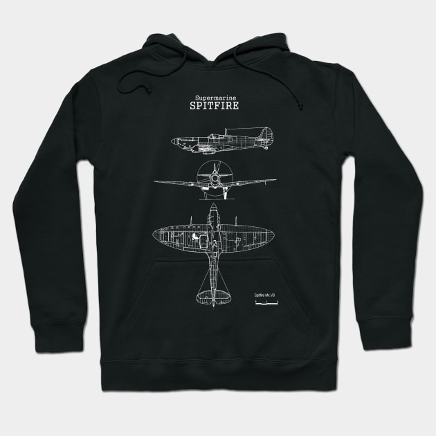 Supermarine Spitfire | World War 2 Plane Blueprint Hoodie by Distant War